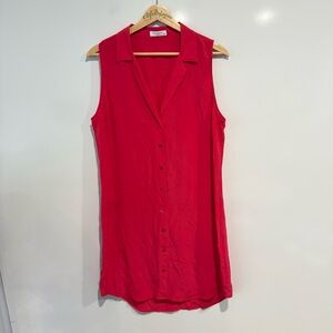 Equipment Button Tunic Sleeveless Red Shirt Dress